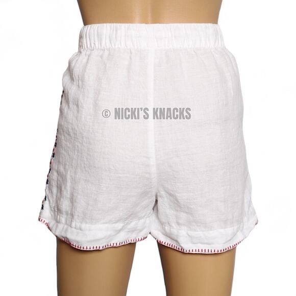 Cynthia Rowley 100% Linen Patriotic Embroidered Shorts White Red Blue Size S - Picture 7 of 12